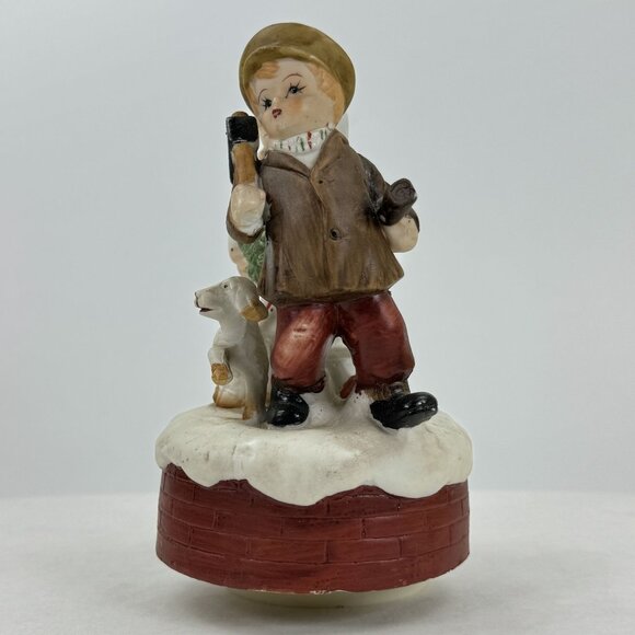 Vintage Rotating Music Box Figurine Children Dog Ceramic Plays O Christmas Tree - Picture 5 of 12